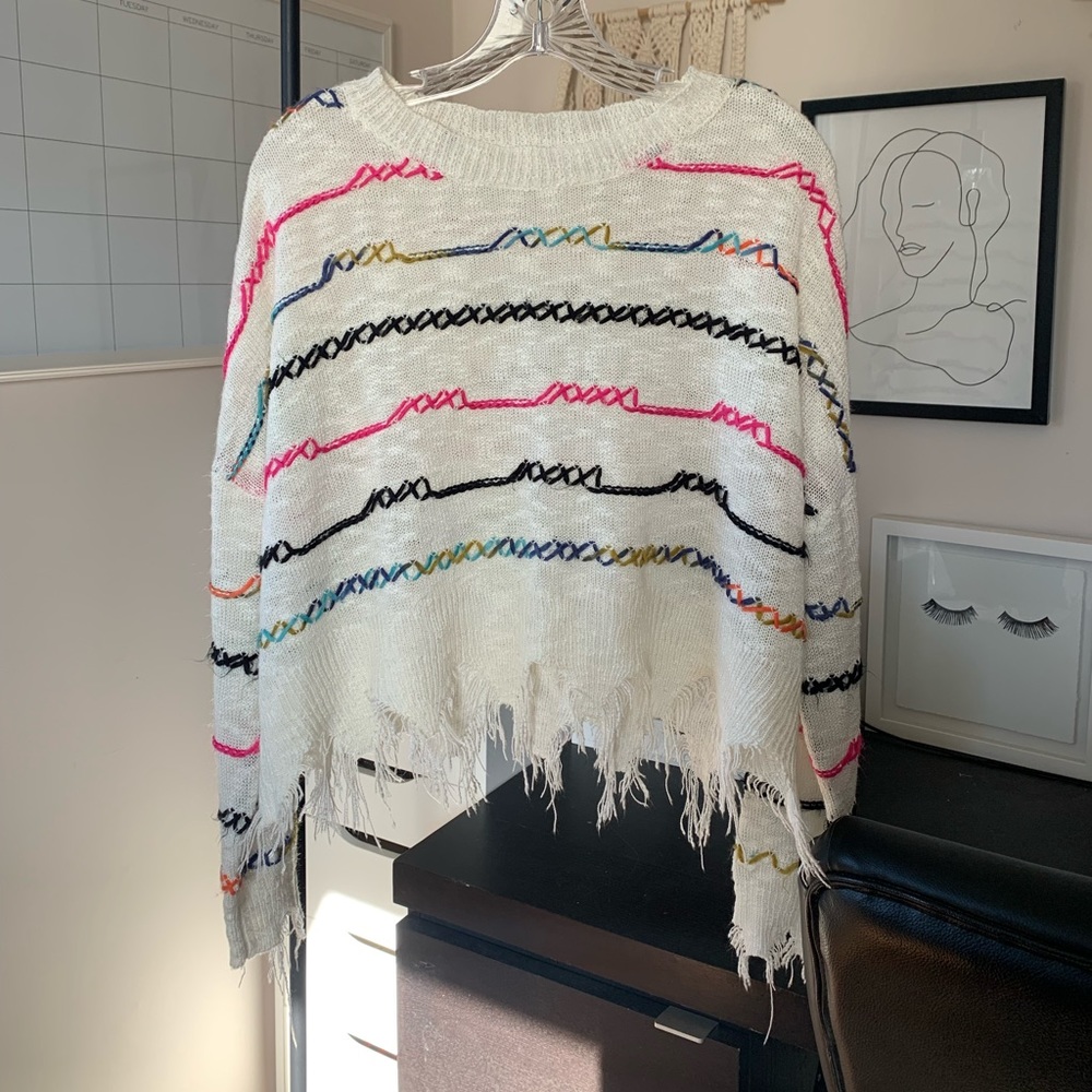 Embroidered Fringe Sweater